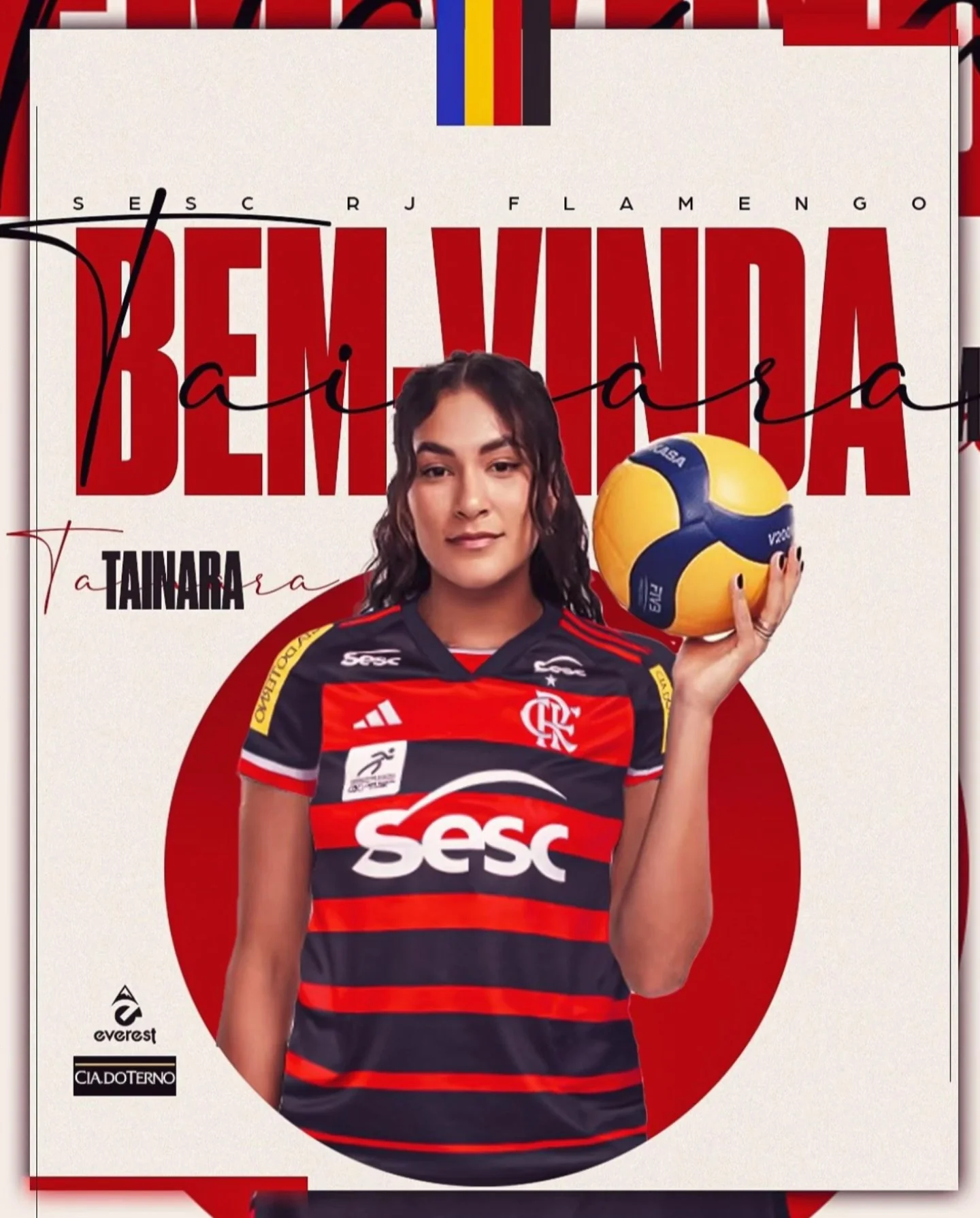Tainara Santos posa com a camisa do Sesc Flamengo após ser anunciada como reforço para a temporada 2025/26 da Superliga de Vôlei Feminino.